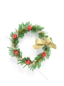 (image for) Miniature Wreath with Gold Bow and Red Balls
