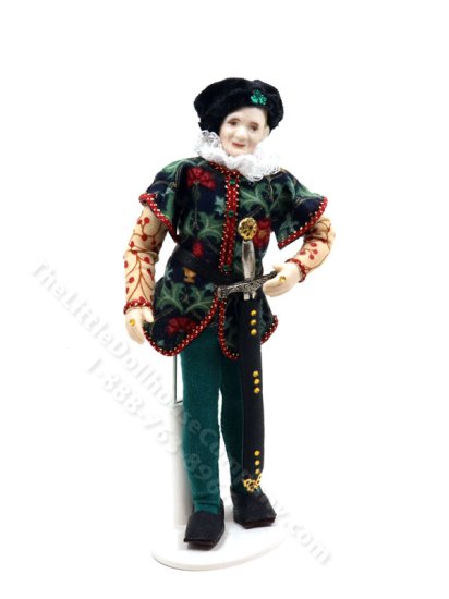 (image for) Miniature Handcrafted Vintage Tudor Nobleman Doll in Green