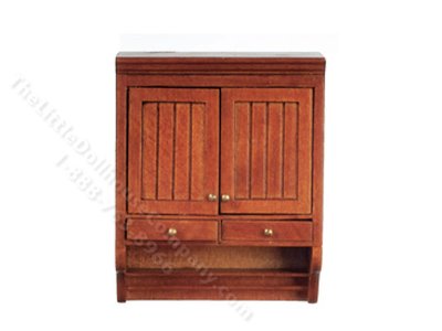 (image for) Miniature Walnut Farmhouse Upper Cabinet For Dollhouses