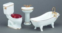 (image for) Dollhouse Miniature Classic White Bath with Low Toilet