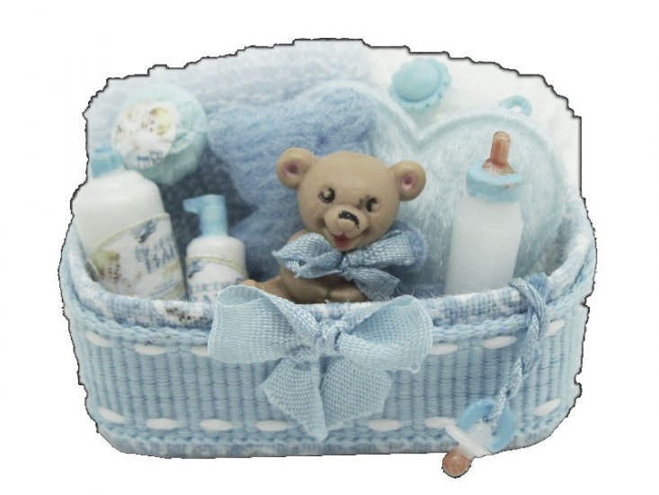 (image for) Miniature Baby Nursery Gift Basket in Blue for Dollhouses