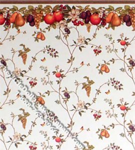(image for) Orchard Fruits on Vine Pattern Miniature Dollhouse Wallpaper
