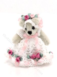 (image for) Miniature Teddy Bear in Lace Dress
