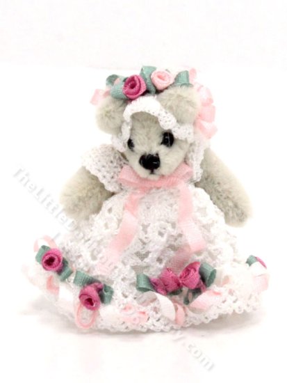 (image for) Miniature Teddy Bear in Lace Dress