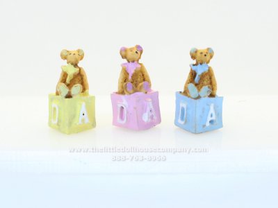 (image for) Miniature Resin Bear on ABC Block for Dollhouses