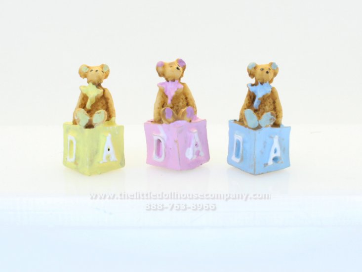 (image for) Miniature Resin Bear on ABC Block for Dollhouses