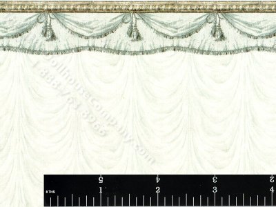 (image for) Green Curtain Pattern Wallpaper for Dollhouses