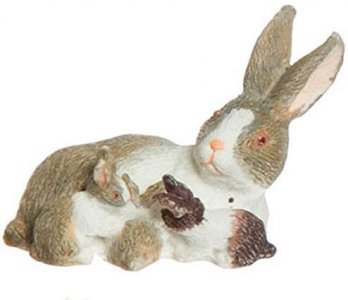 (image for) Miniature Light Gray Mamma Rabbit With Babies for Dollhouses