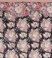 (image for) Pink Flowers on Black Pattern Miniature Wallpaper for Dollhouses