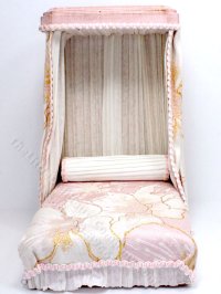 (image for) Miniature Pink and White Canopy Bed for Dollhouses