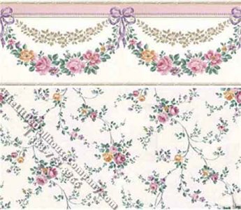 (image for) Dollhouse Scale Model Wallpaper Rose Swag Pink Flora