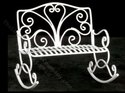 (image for) Miniature White Wire Rocking Bench for Dollhouses