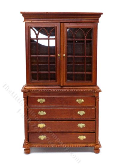 (image for) Miniature Walnut China Cabinet Hutch for Dollhouses