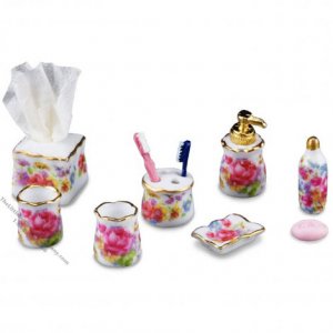 (image for) Miniature Dresdner Rose Pattern Bathroom Set For Dollhouses