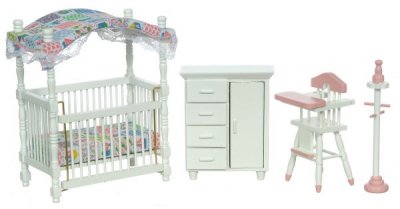 (image for) Miniature 4pc Nursery Set - White with Pink Trim