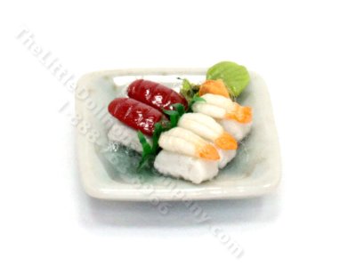 (image for) Miniature Ceramic Plate with Sushi for Dollhouses