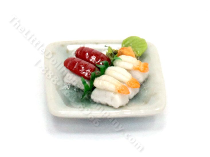 (image for) Miniature Ceramic Plate with Sushi for Dollhouses