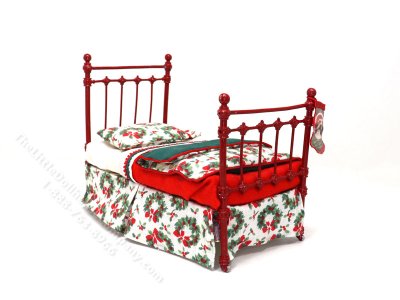 (image for) Miniature Wrought Iron Twin/Single Bed for Dollhouses - Christmas