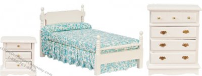 (image for) Miniature White Bedroom Set For Dollhouses