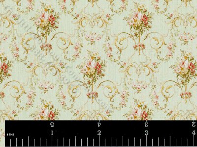 (image for) Mint/Cream Bouquet Pattern Miniature Wallpaper for Dollhouses