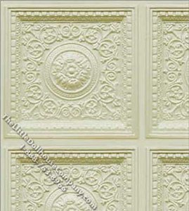 (image for) Paper Cream Rosette Panel Pattern Miniature Dollhouse Wallpaper
