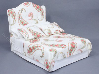 (image for) Miniature Paisleys of Bright White Double Bed for Dollhouses