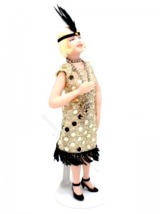 (image for) Miniature Porcelain Flapper Louise Doll in Gold by Cindy's Dolls