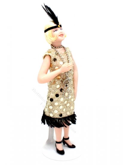 (image for) Miniature Porcelain Flapper Louise Doll in Gold by Cindy's Dolls