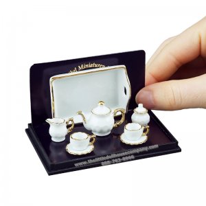 (image for) Miniature Tea-Set "Baronesse" - White/Gold Design