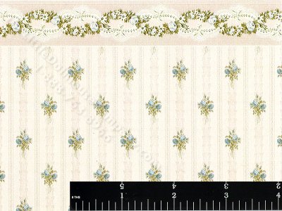 (image for) Dollhouse Scale Model Floral Stripe Wallpaper with Border