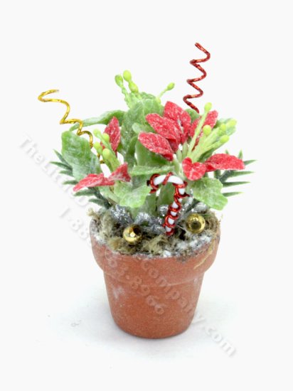 (image for) Miniature Pot of Poinsettia with Christmas Decorations