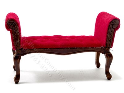 (image for) Miniature Walnut Settee with Red Fabric for Dollhouses