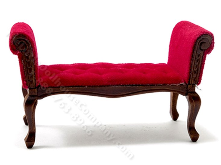(image for) Miniature Walnut Settee with Red Fabric for Dollhouses