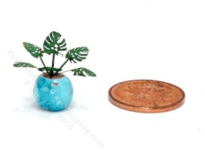(image for) Handmade Miniature 1/4 Scale Philodendron in Blue Vase