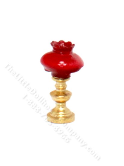 (image for) Miniature Oil Lamp with Red Shade For Dollhouses