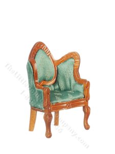 (image for) Miniature Victorian Heart Armchair for Dollhouses - Green/Walnut