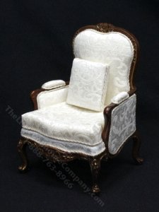 (image for) Miniature Off White and Walnut Armchair for Dollhouses