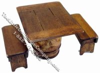 (image for) Miniature Square Topped Barrel Table & Bench Set for Dollhouses