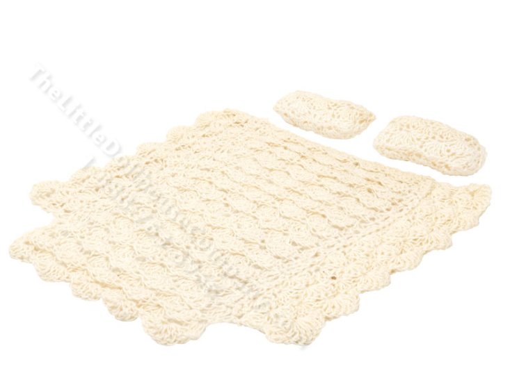 (image for) Vintage Miniature Crocheted Bed Spread and Pillows for Dollhouses