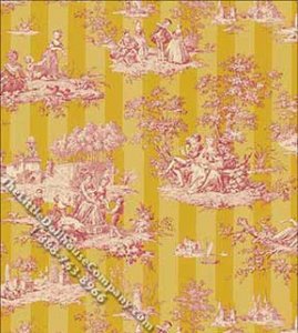(image for) Dollhouse Scale Model Wallpaper Gold Stripe Toile Pattern