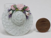 (image for) Miniature White Straw Hat With Pink Roses and Lilacs