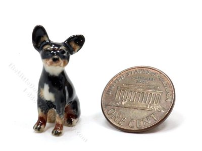 (image for) Miniature Porcelain Black and Tan Chihuahua for Dollhouses