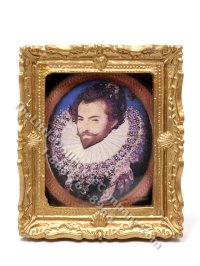 (image for) Miniature Framed Portrait Print of "Sir Walter Raleigh" by Nicholas Hilliard for Dollhouses