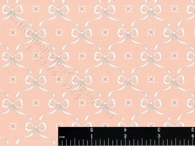 (image for) White Bow on Peach Miniature Wallpaper for Dollhouses