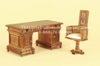 (image for) Miniature Walnut Casimer Desk With Chair for Dollhouses