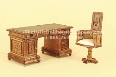 (image for) Miniature Walnut Casimer Desk With Chair for Dollhouses