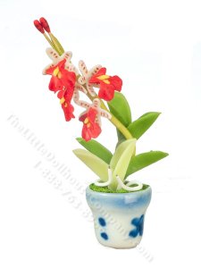 (image for) Miniature Red Oncidium Flowers in a Pot for Dollhouses