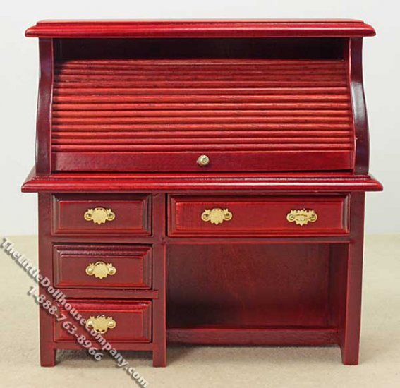 (image for) Miniature Mahogany Roll Top Desk for Dollhouses