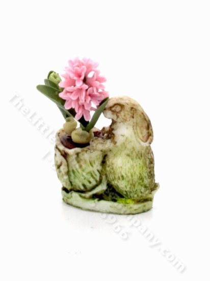 (image for) Miniature Rabbit with Lettuce and Pink Hyacinth Figurine