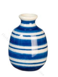 (image for) Miniature Bulbous Blue Striped Vase for Dollhouses